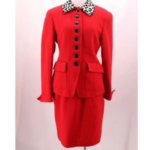 Vintage Christian Dior Red Wool Jacket & Skirt